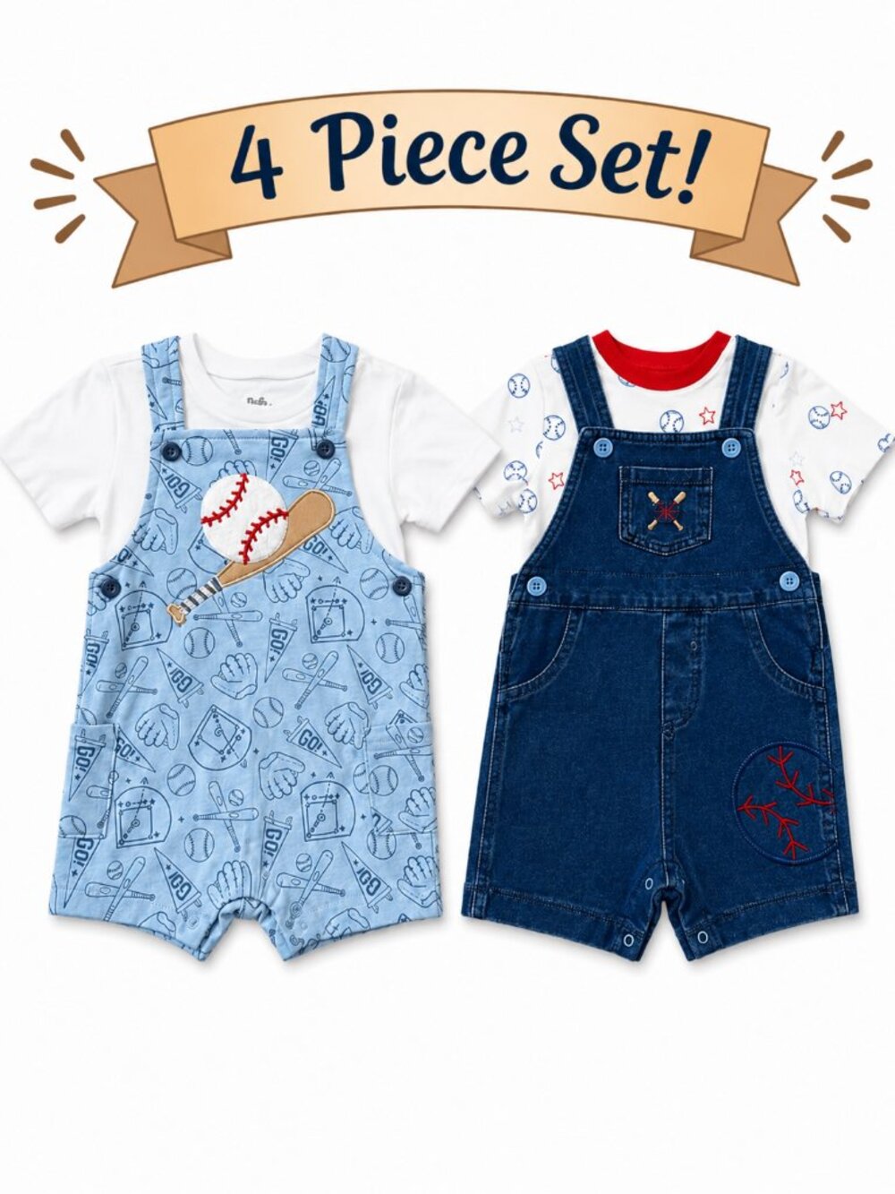 NWT Baby Boy Romper Set Lot 2 Baseball Little Me Baby Essentials 12 Months
